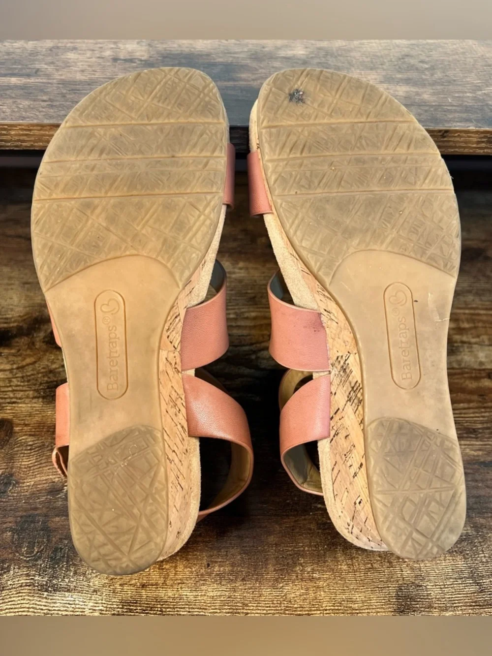 Baretraps Cork Wedge Heel‎ Sandals Faux Leather Pink Casual Freesia Women's 7.5